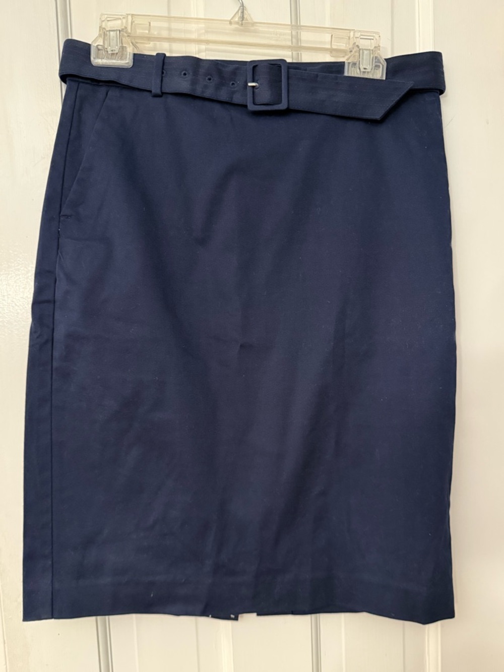 J. Crew Factory Sateen Belted Pencil Skirt, navy, Size 6